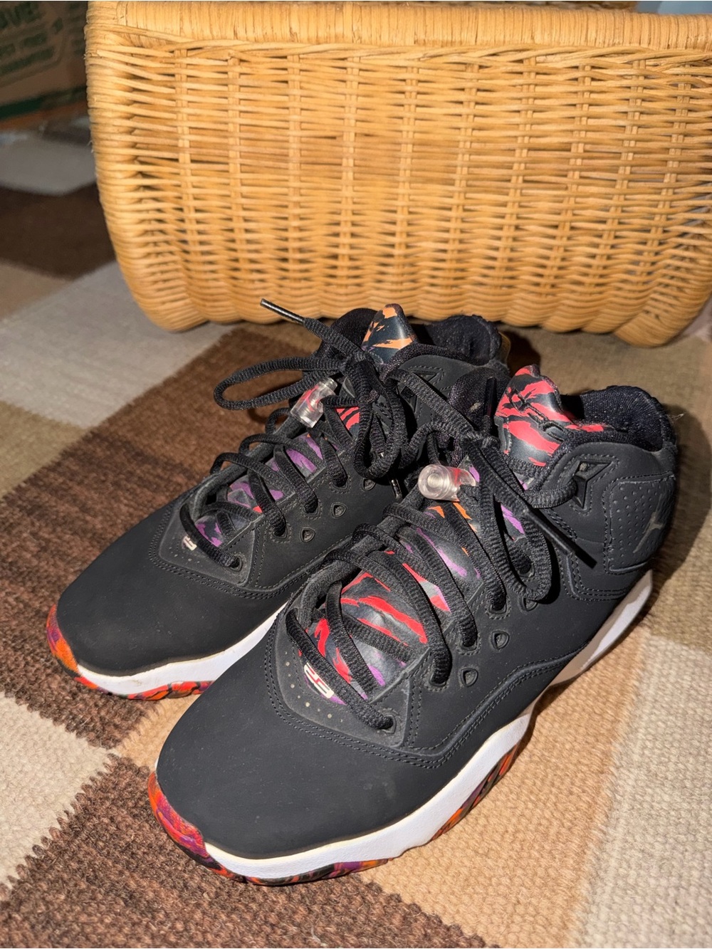 Jordan Kids Black Sneakers with Red & Purple Accents